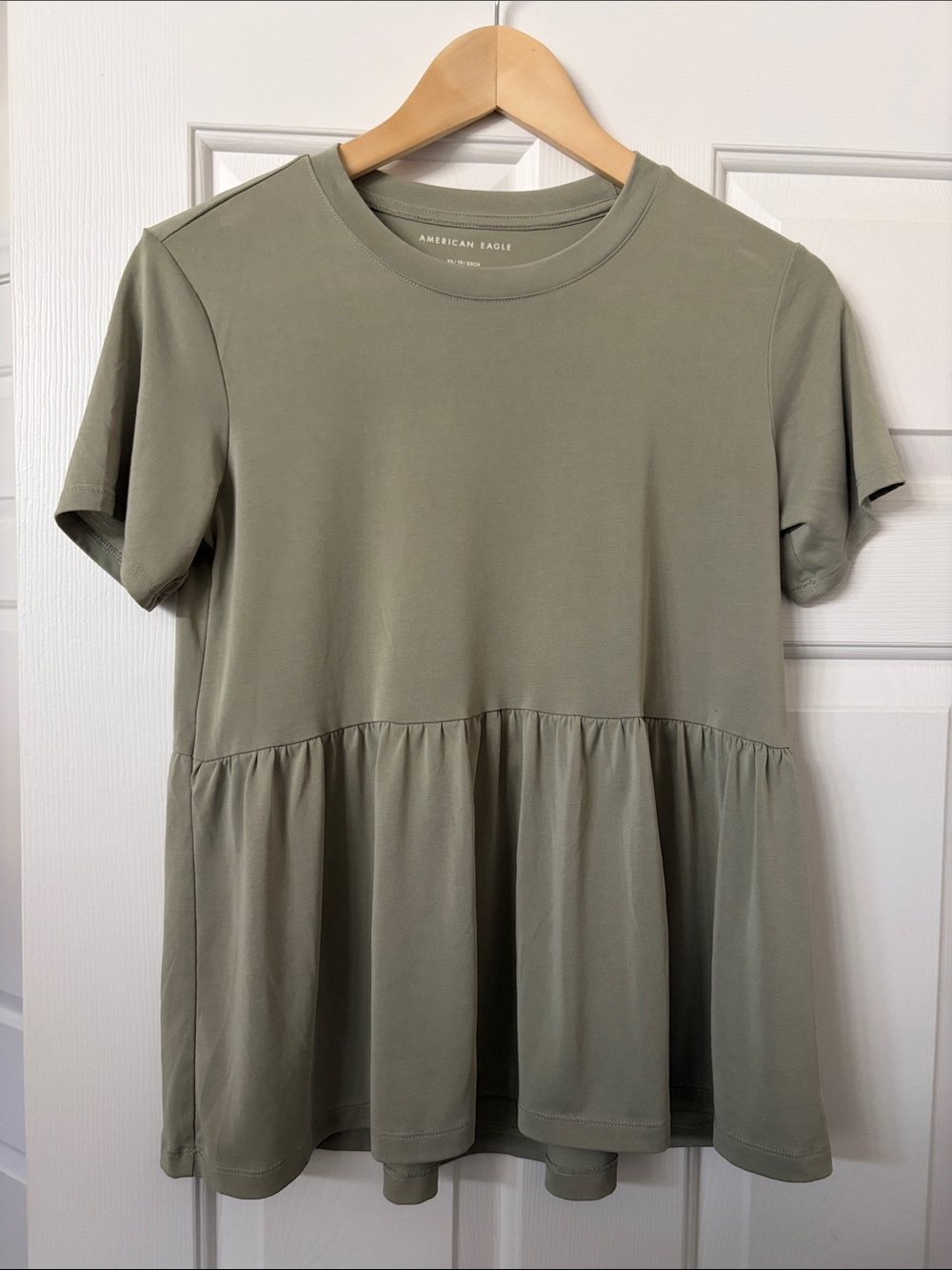 American Eagle Outfitters Olive Green Scoop Neck Peplum Top